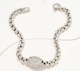 Diamonique Italia Barrel Chain Link Bracelet, Sterling Silver,  7-1/2"